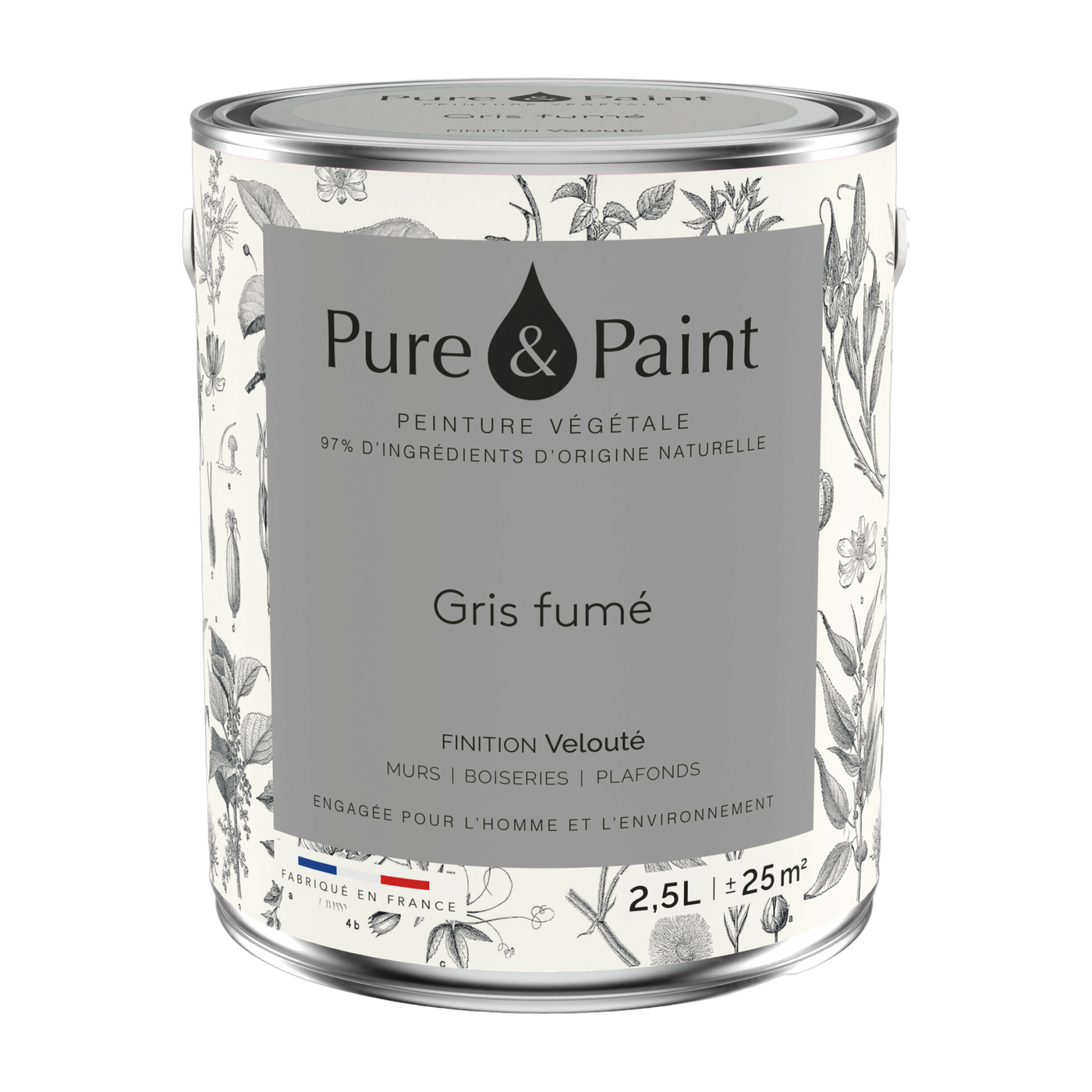 دهان نباتي مخملي رمادي دخاني 2.5 لتر - Pure & Paint