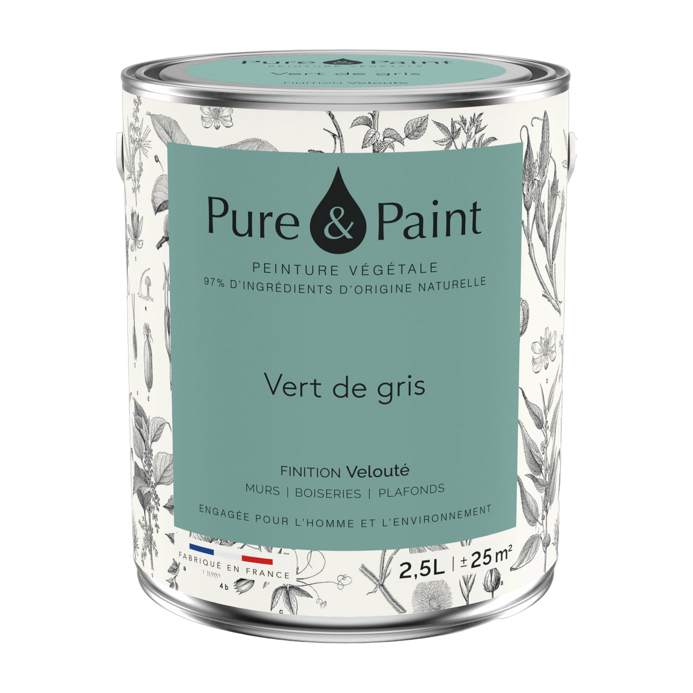 دهان نباتي مخملي أخضر رمادي 2,5 لتر - Pure & Paint