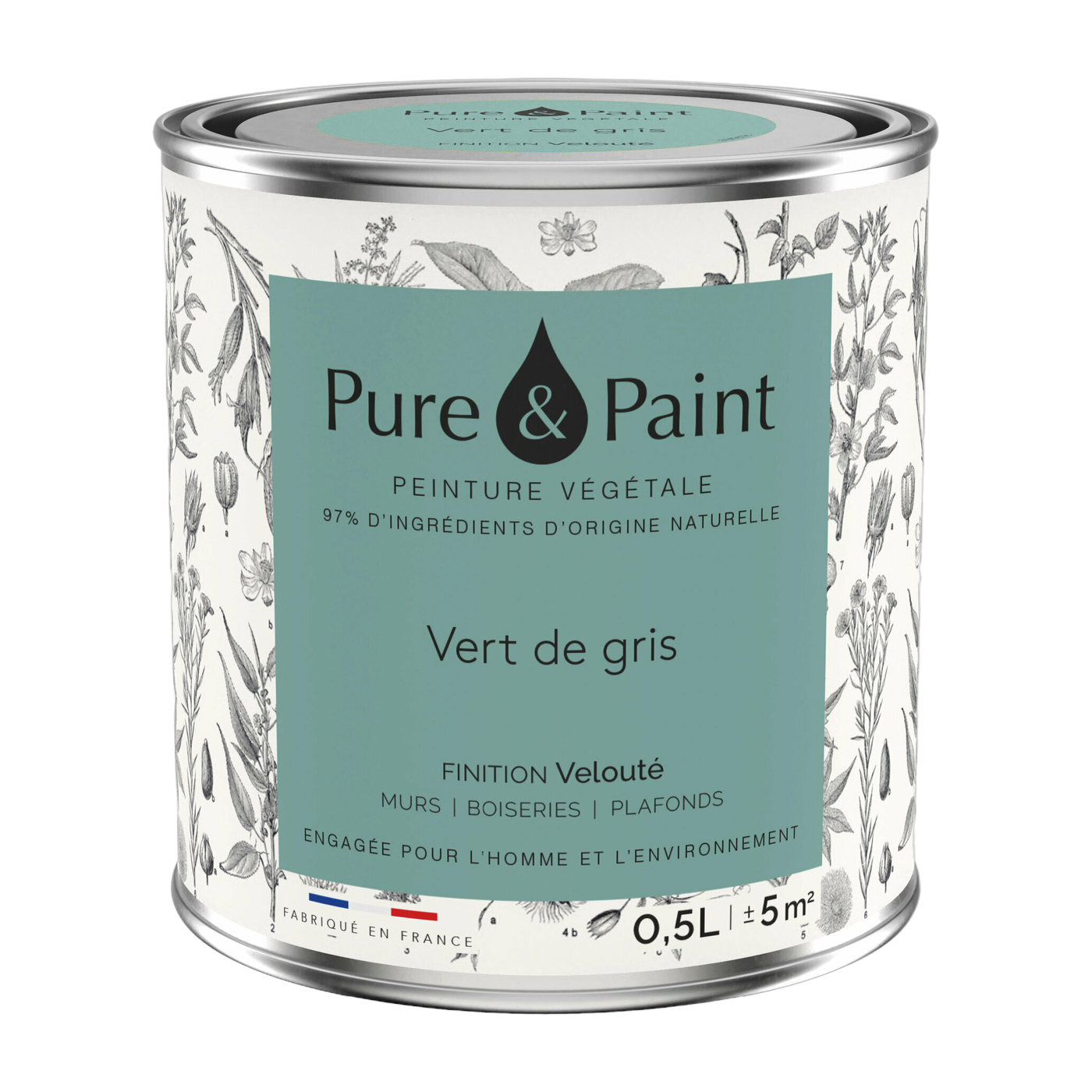 دهان نباتي مخملي الأخضر الرمادي 0.5L - Pure & Paint