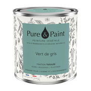 Peinture végétale velouté Vert de gris 0,5L - Pure & Paint