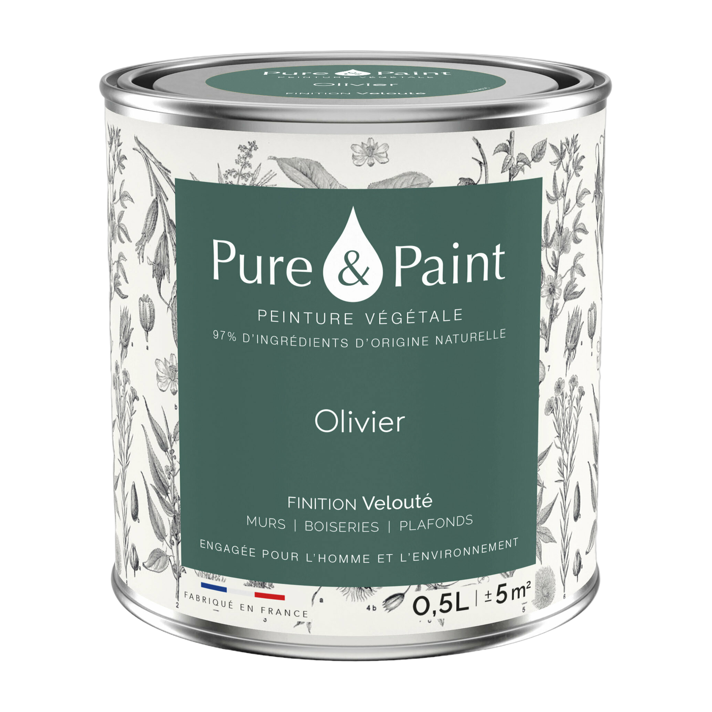 Olive Velvet Plant Paint 0, 5L - Pure & Paint