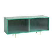 M low sideboard in mint green wood with glass doors - Hay