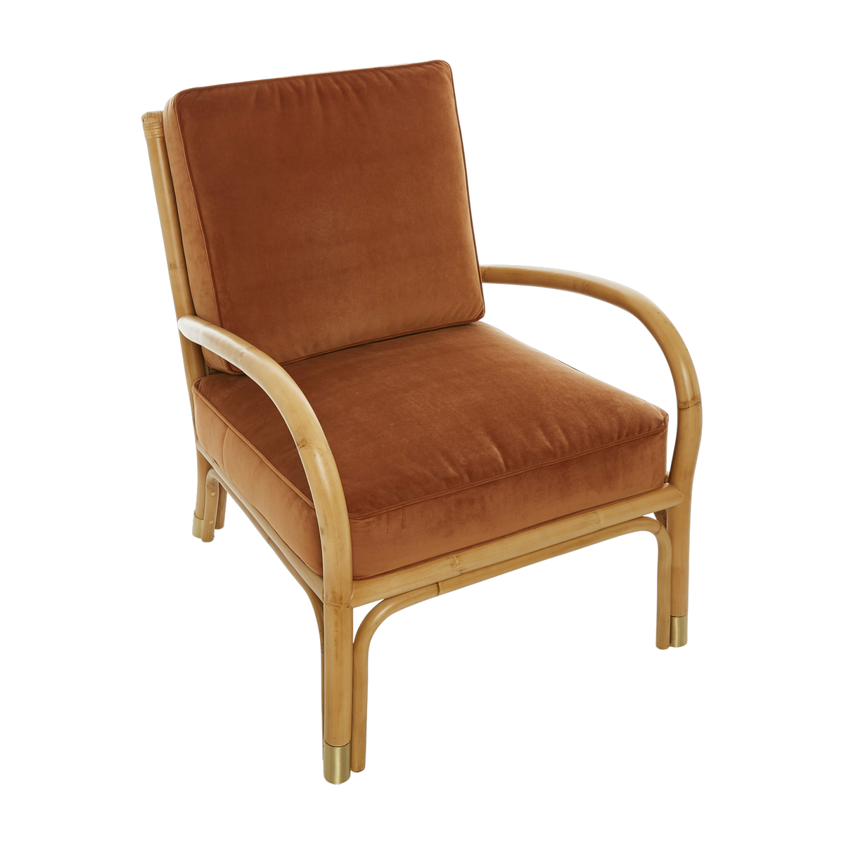 Rattan single seat armchair with velvet cushion in brick color 66 x 80 x 80 - KOK