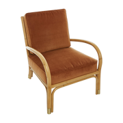 Fauteuil une place en rotin avec coussin de velours couleur ocre 66 x 80 x 80 - KOK