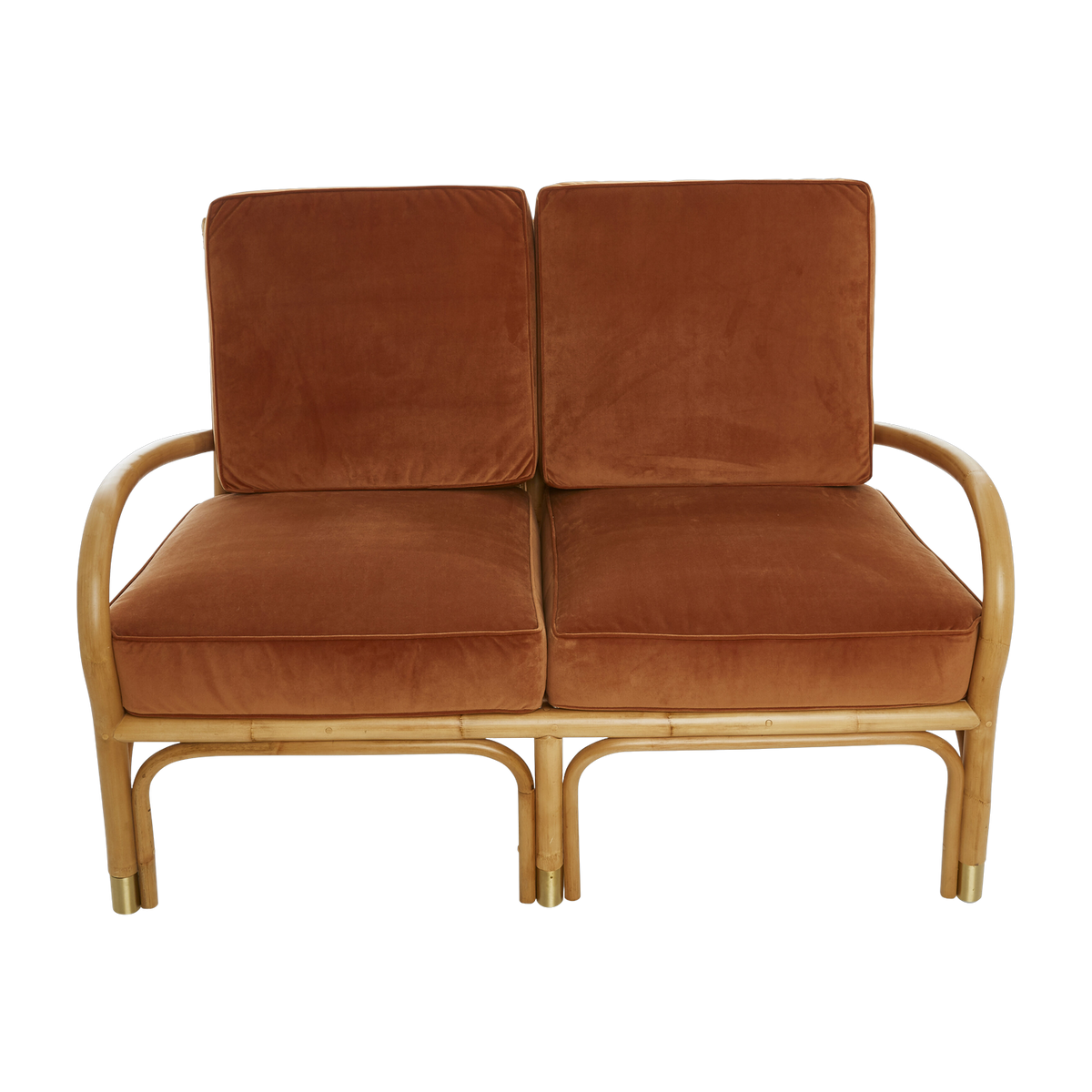 Rattan two-seater armchair with red ochre velvet cushion 123 x 80 x 80 Riviera - KOK