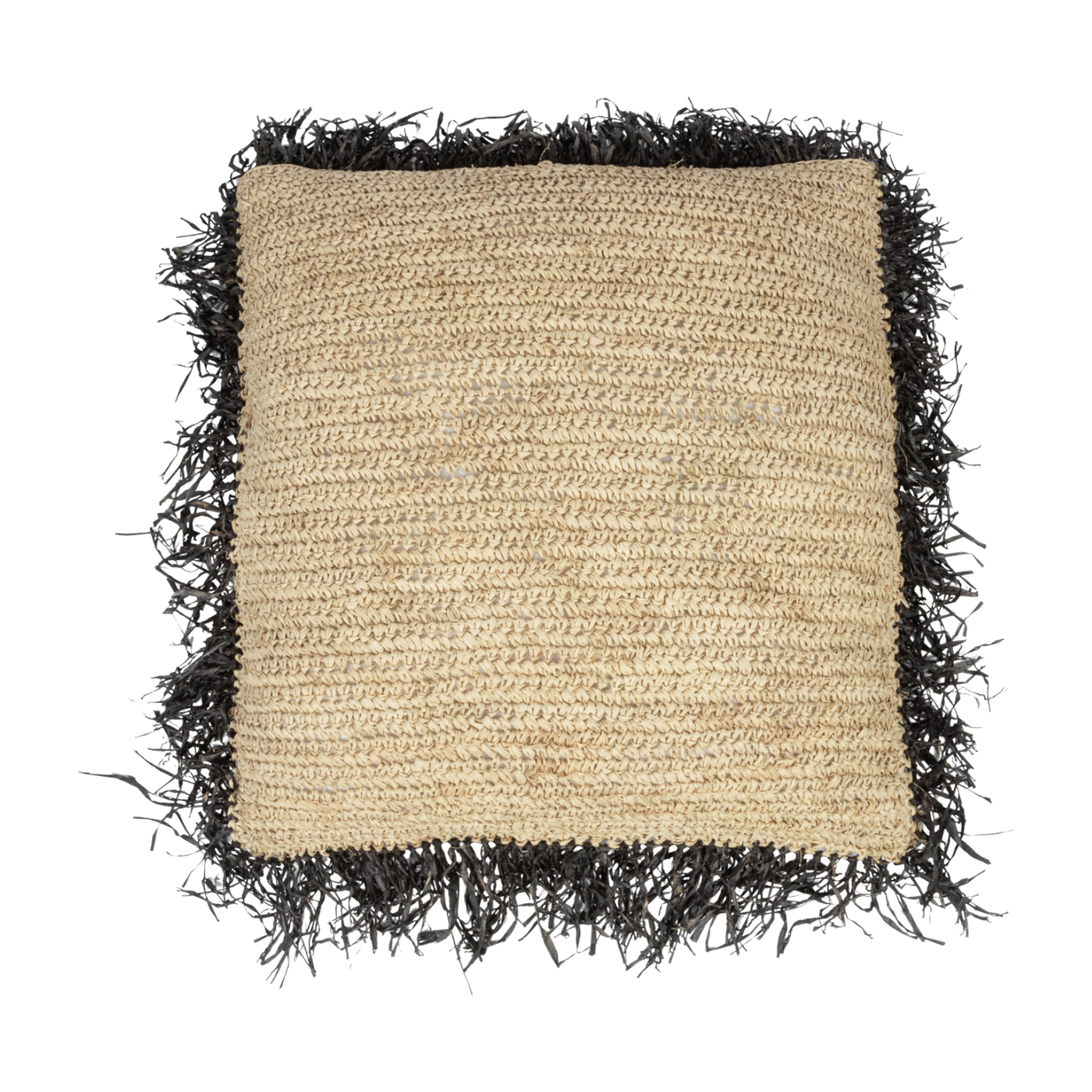 Housse de coussin 60 x 60 cm en Raphia naturel noir - Bazar Bizar
