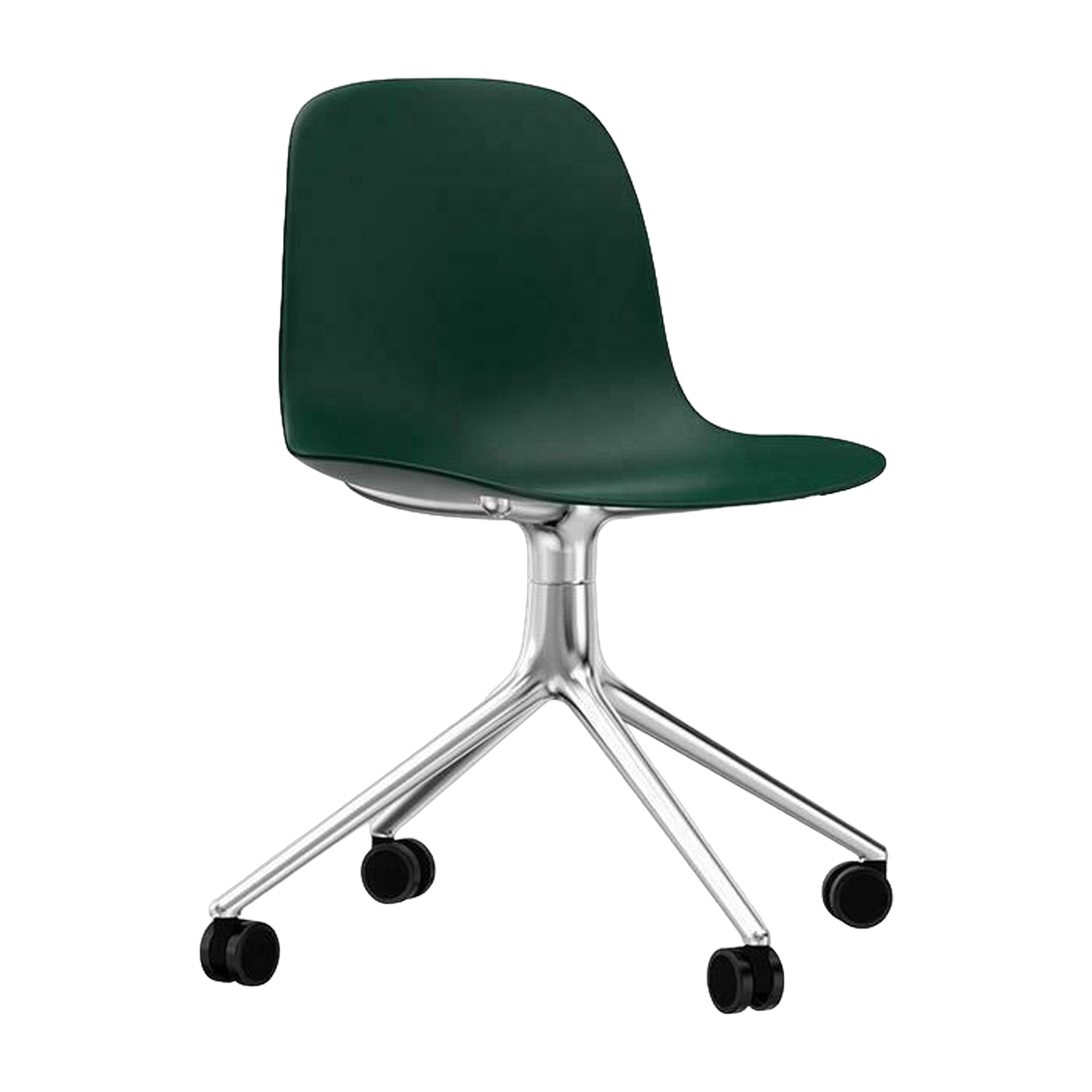 Sedia di bureau con rotelle in polipropilene verde Girevole 4W - Normann Copenhagen