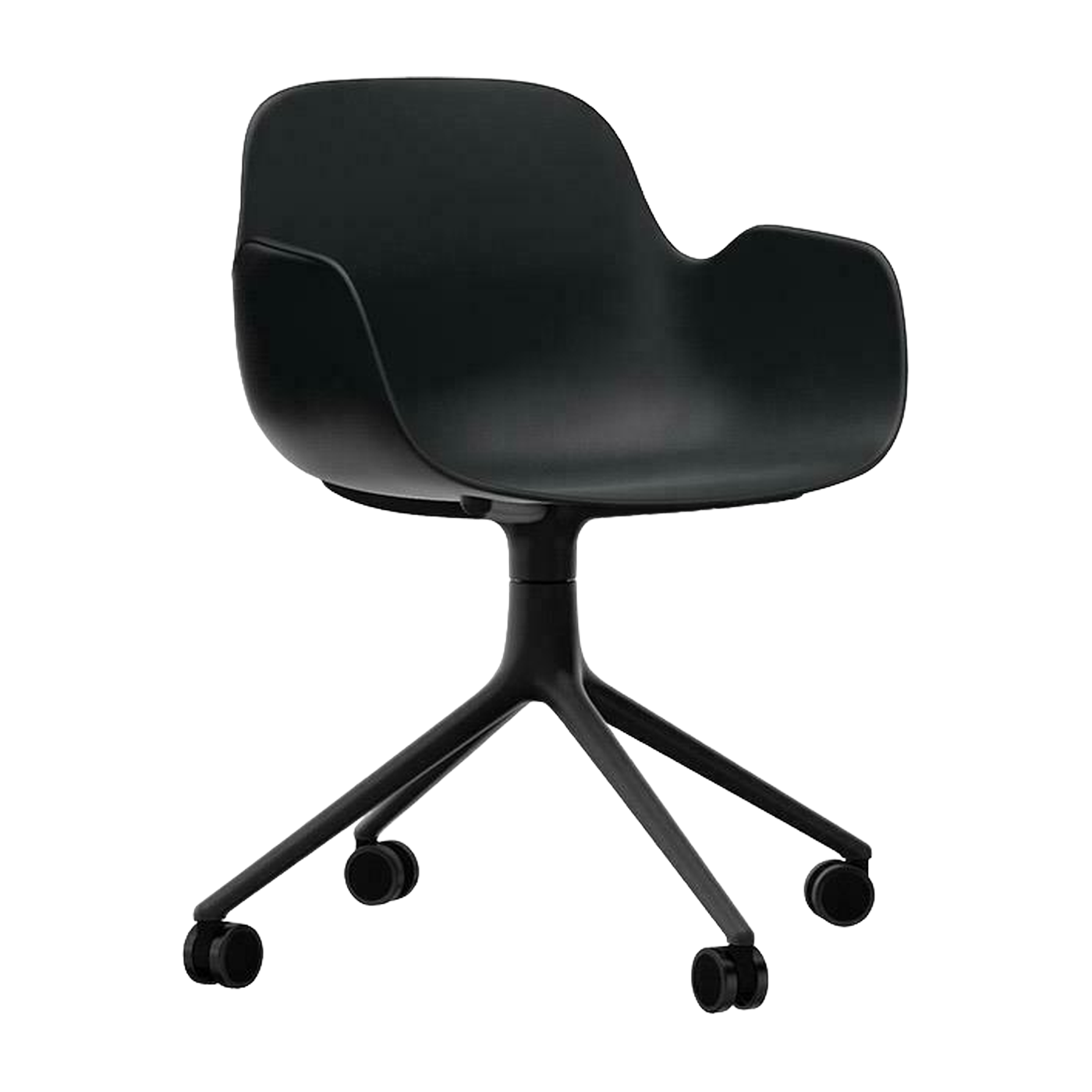 Chaise de bureau à roulettes avec accoudoirs en pp noire et noire Swivel 4W - Normann Copenhagen