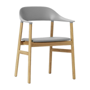 Sedia con braccioli in quercia e pelle grigia Herit - Normann Copenhagen