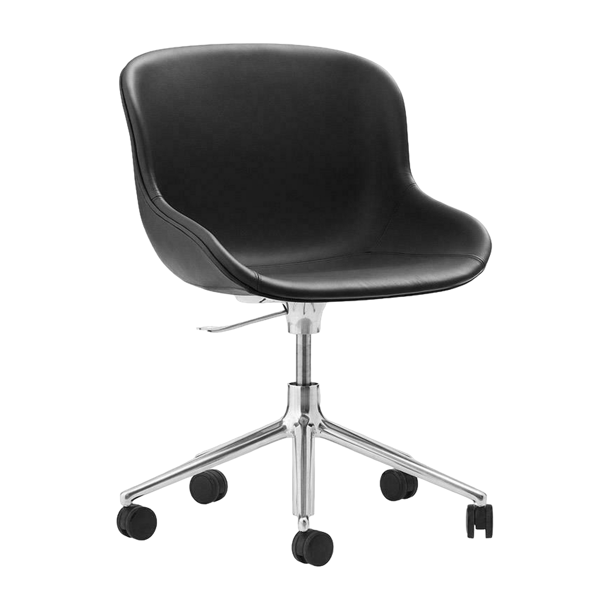 Poltrona girevole a 5 ruote in alluminio e pelle nera Hyg - Normann Copenhagen