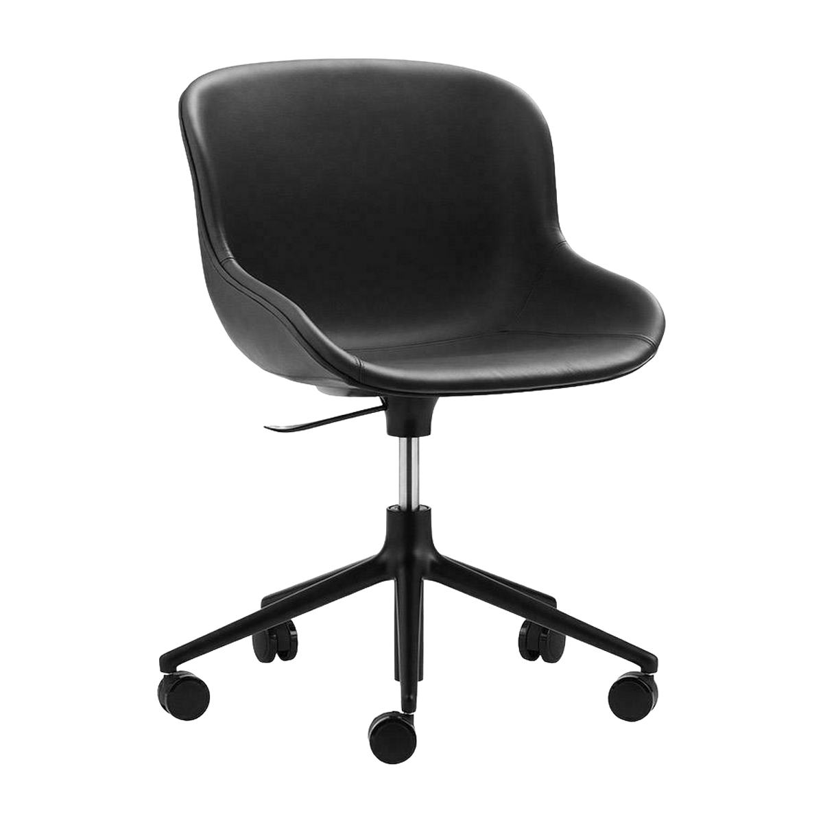 Sedia girevole a 5 ruote in alluminio nero e pelle nera Hyg - Normann Copenhagen