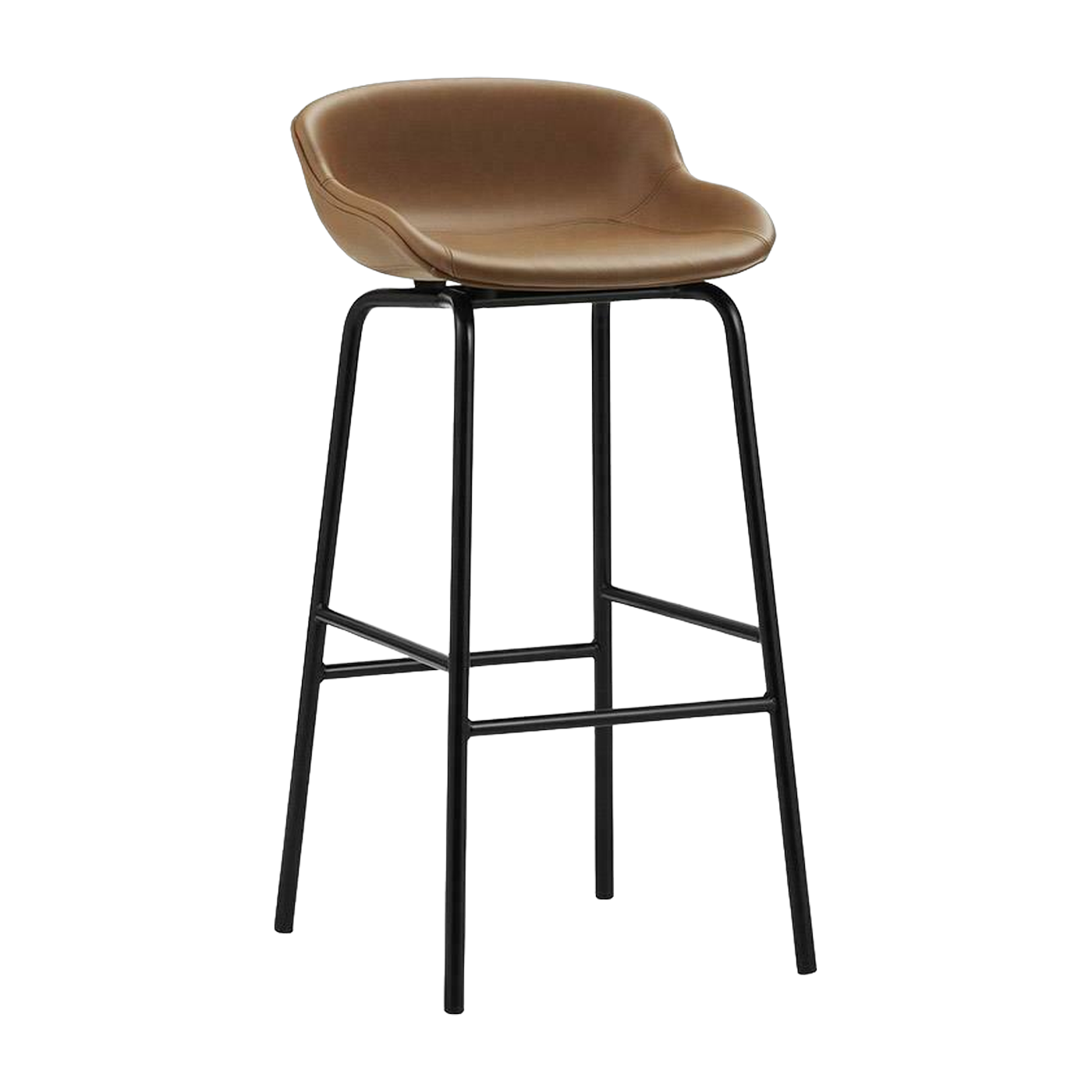 Steel and black leather bar stool 75 cm Hyg - Normann Copenhagen