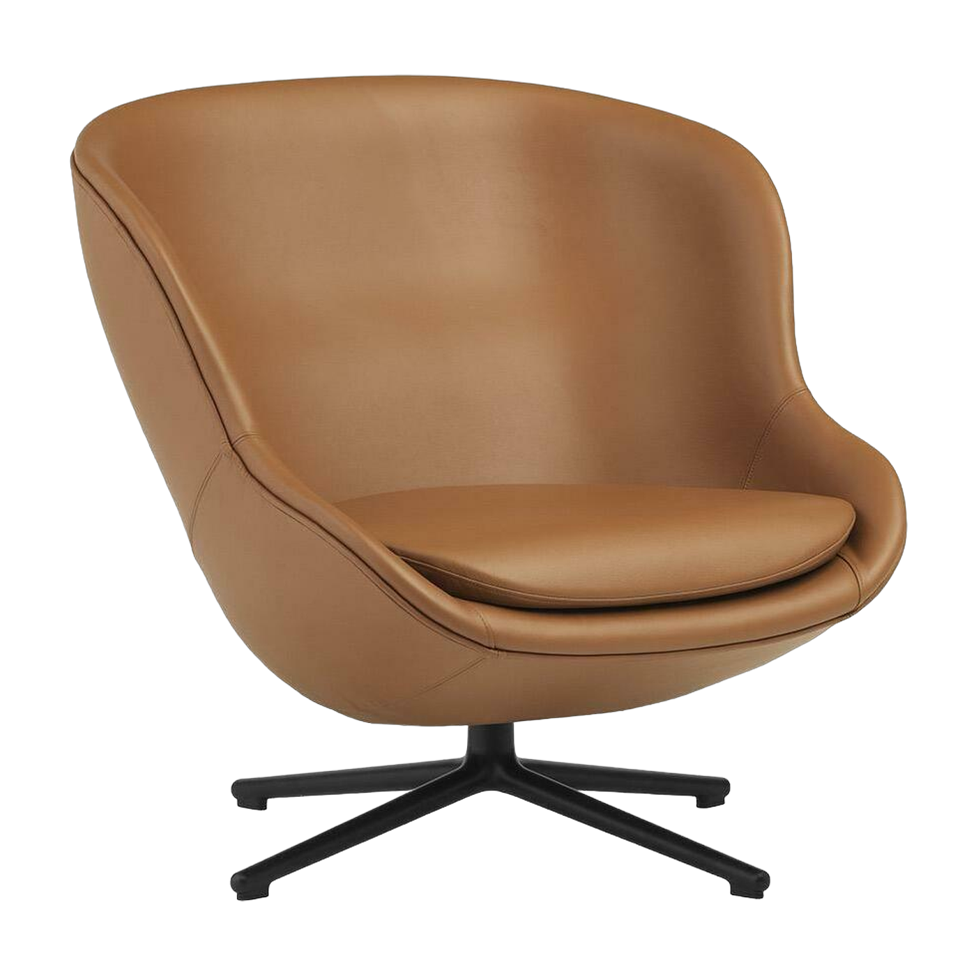 Niedriger Drehsessel aus schwarzem Aluminium und braunem Leder Hyg - -. Normann Copenhagen