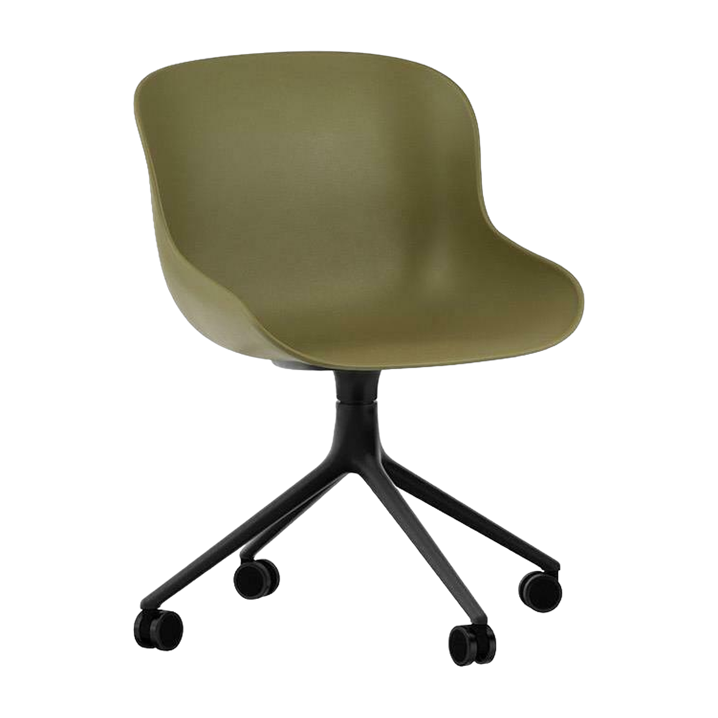 Sedia girevole a 4 ruote in alluminio, nero e oliva Hyg - Normann Copenhagen