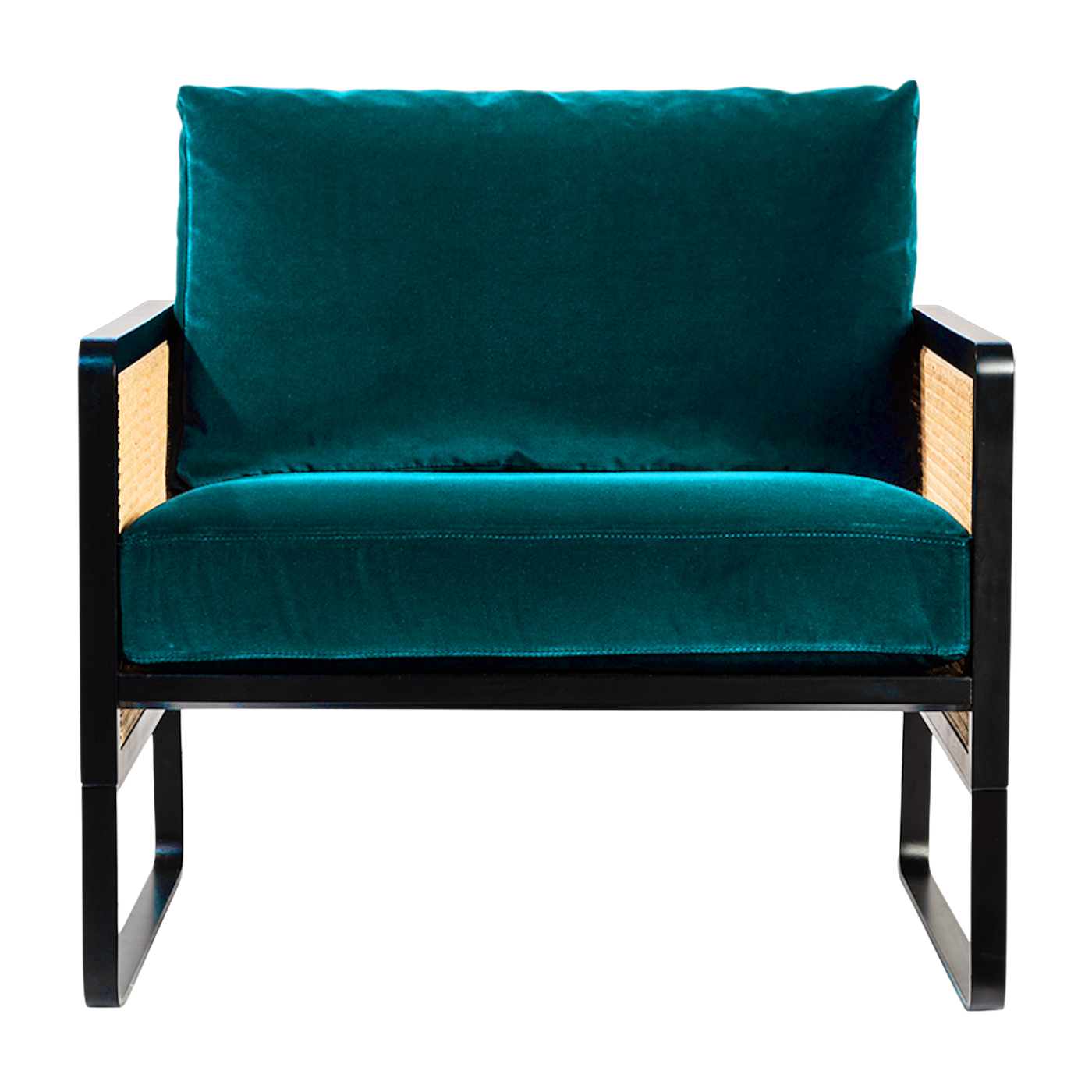 Black wood and duck blue velvet armchair Cannage - RED Edition