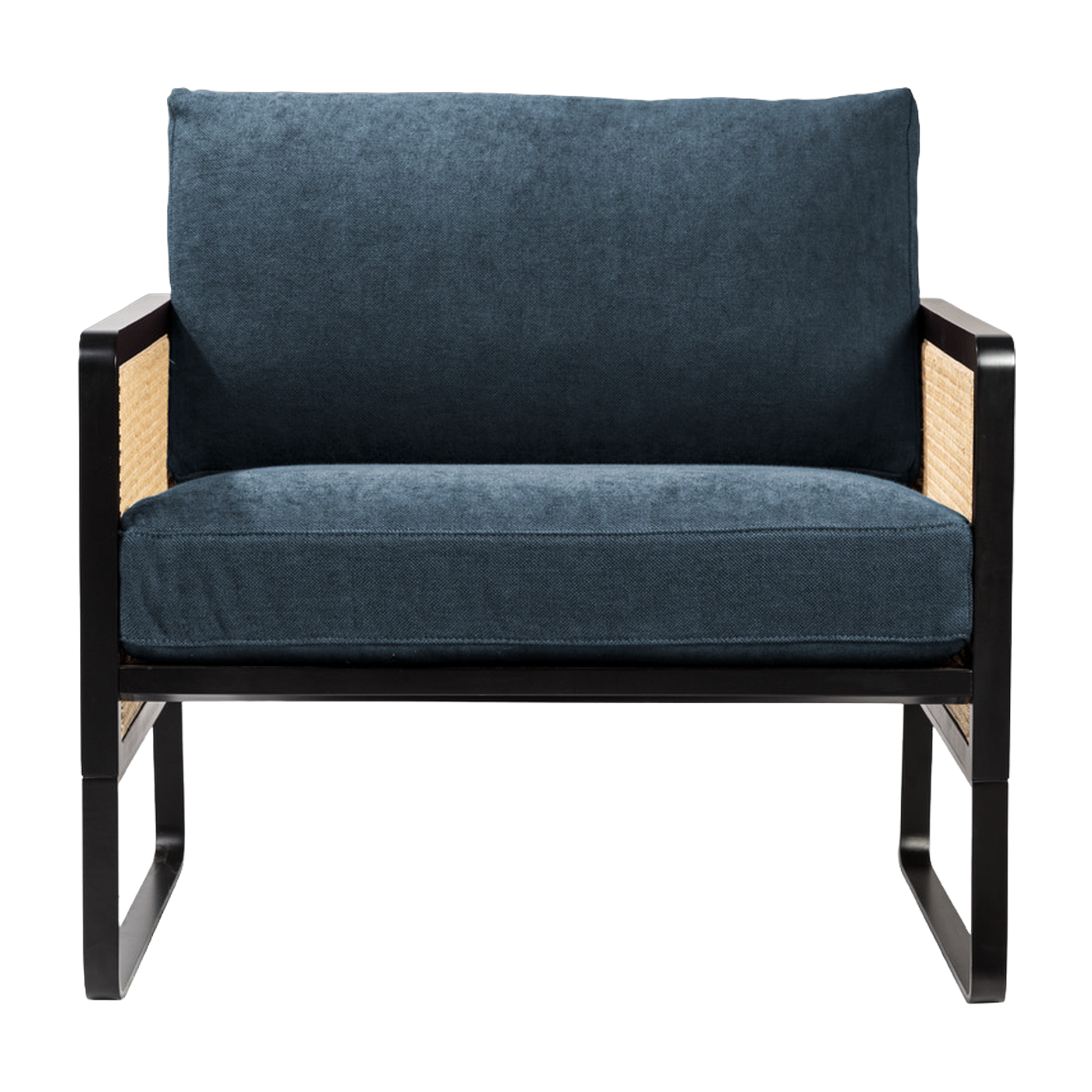 Black wood and storm blue fabric armchair Cannage - RED Edition