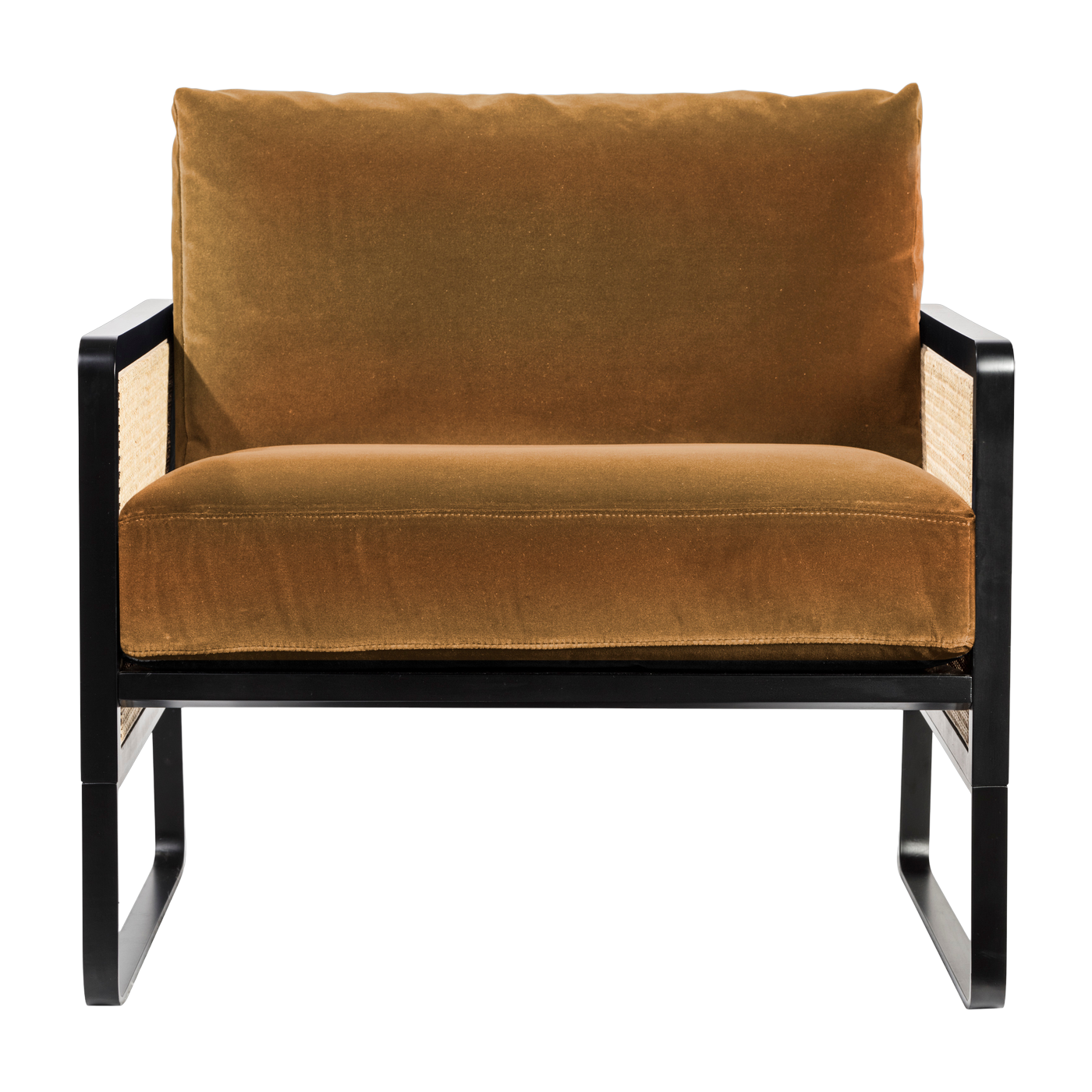 Armchair in black wood and honey orange velvet fabric Cannage - RED Edition