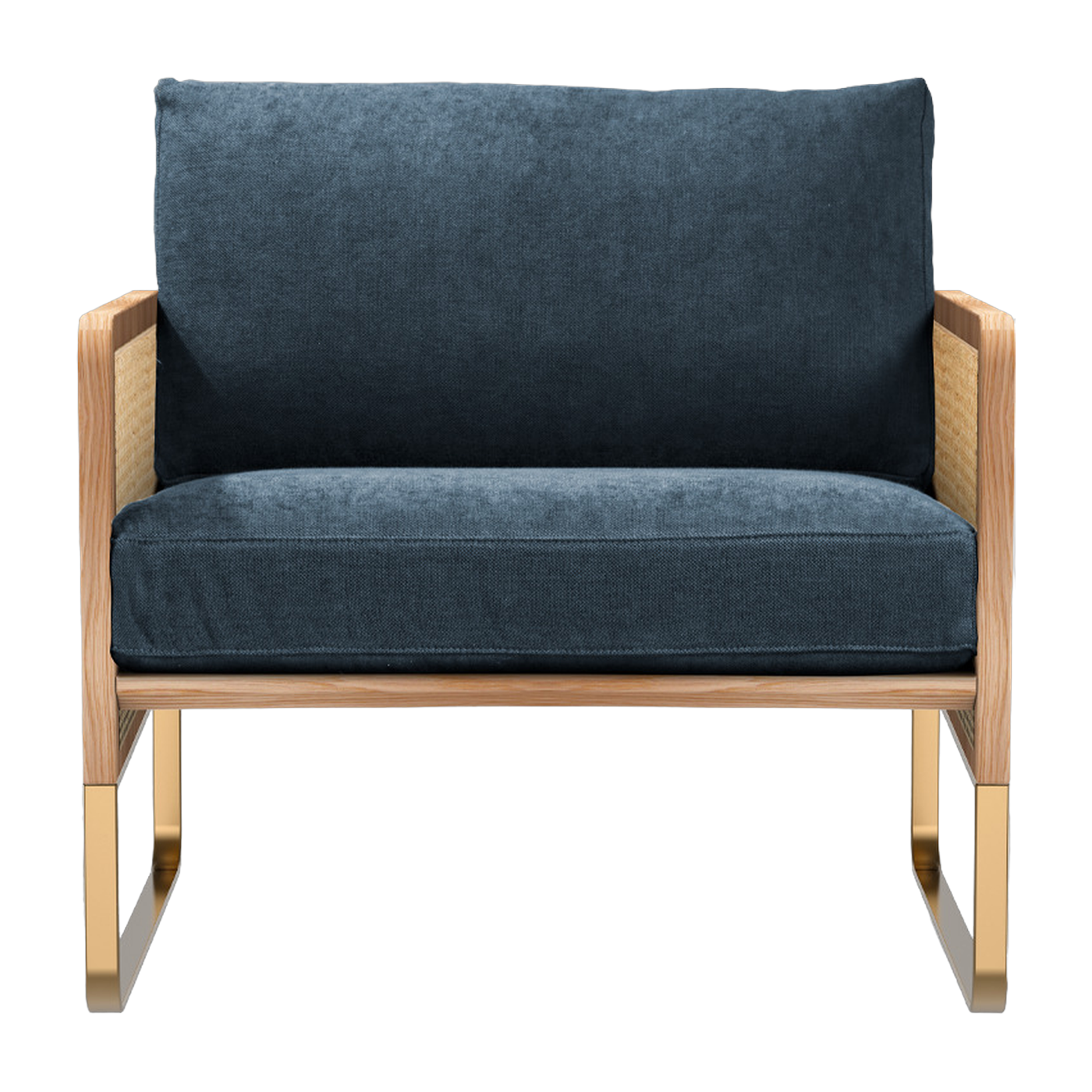 Armchair in natural wood and storm blue fabric Cannage - RED Edition