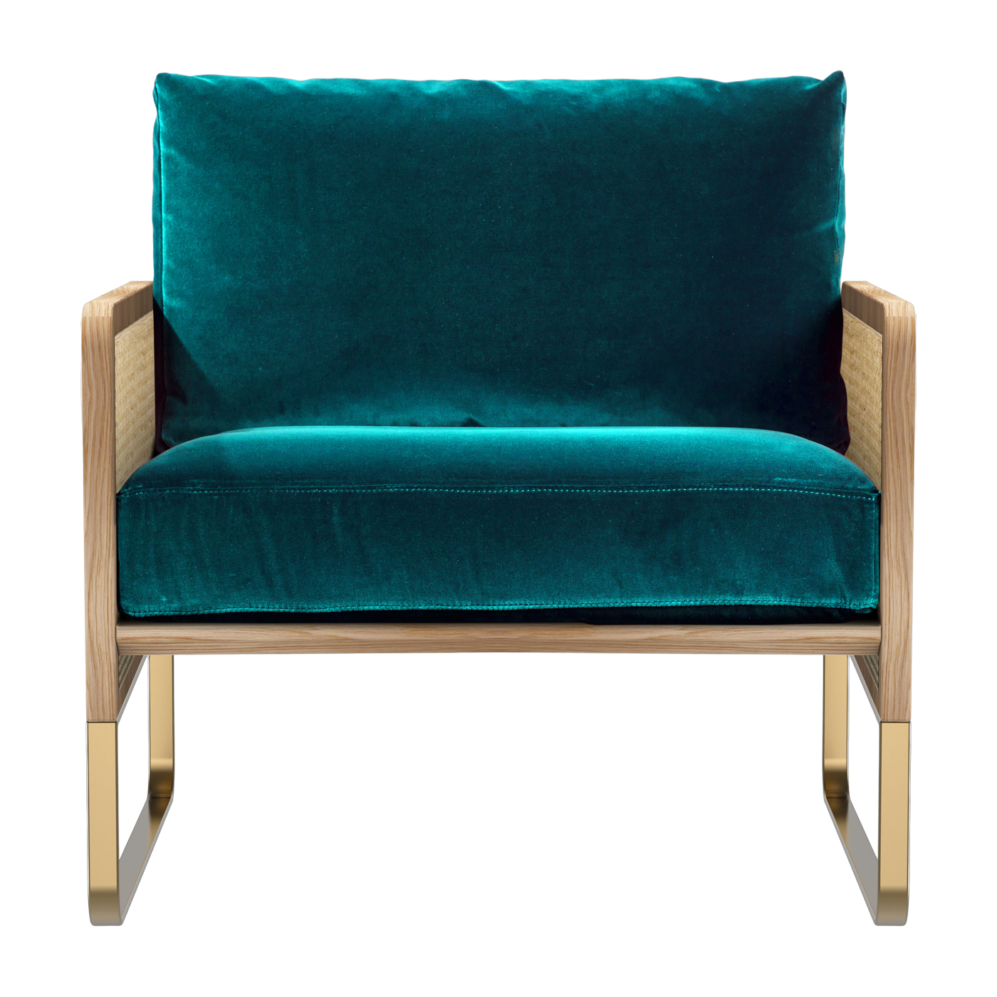 Armchair in natural wood and duck blue velvet Cannage - RED Edition