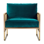 Poltrona in legno naturale e velluto blu anatra Cannage - RED Edition