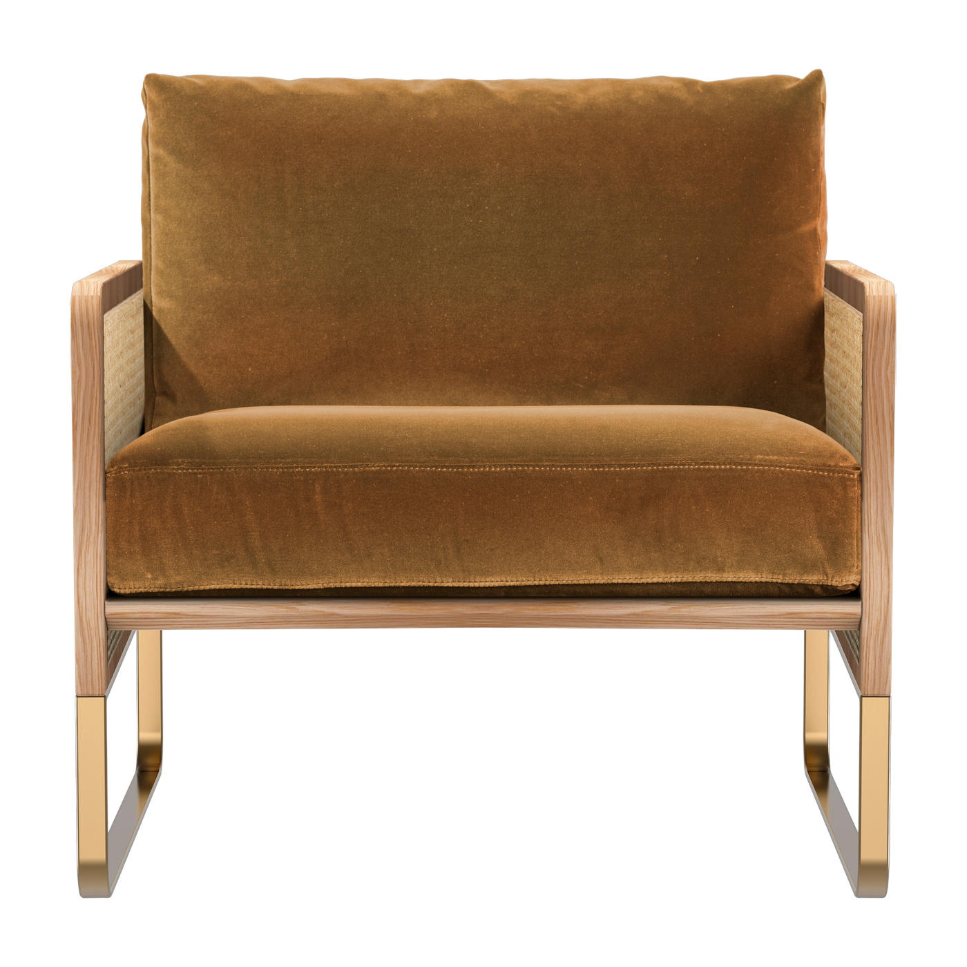 Armchair in natural wood and honey orange velvet Cannage - RED Edition