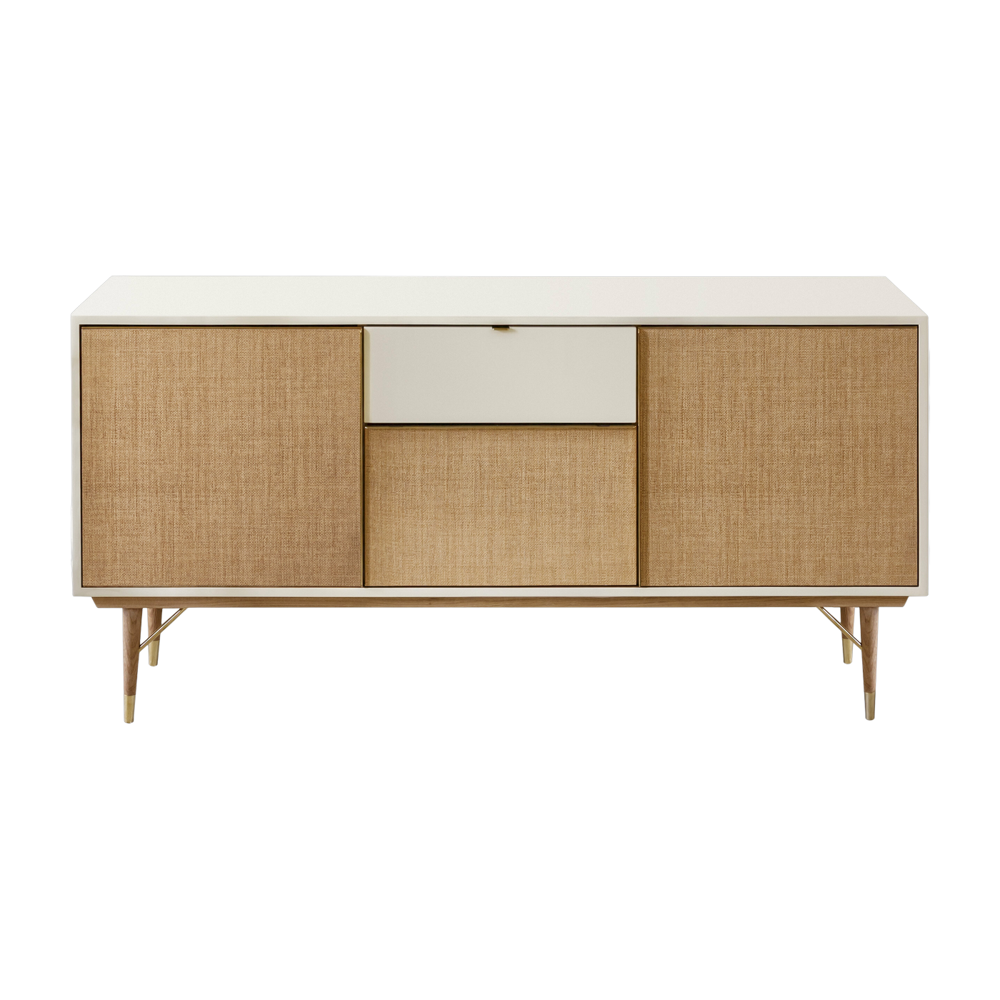 Enfilade aus elfenbeinfarbenem Lack und Naturfaser 160 cm Capri -. RED Edition