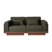 2-seater sofa in walnut-effect oak and khaki linen Georges the comfortable - Gabrielle Paris