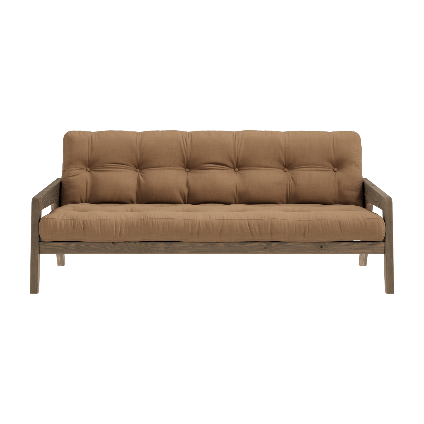 Divano-letto in legno di pino laccato marrone scuro e tessuto marrone moka 204 x 130 cm Grab - Karup Design
