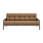 Sofa bed in dark brown lacquered pine and brown fabric moka 204 x 130 cm Grab - Karup Design