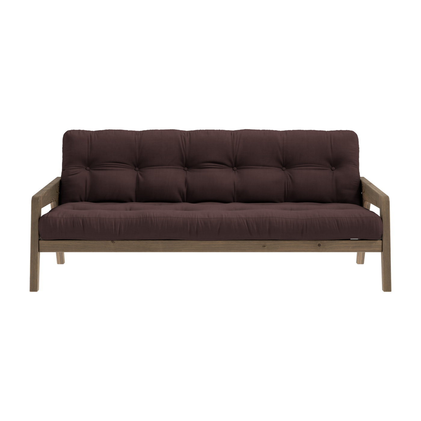 Sofá cama de madera de pino laqueada marrón oscuro y tela marrón 204 x 130 cm Grab - Karup Design
