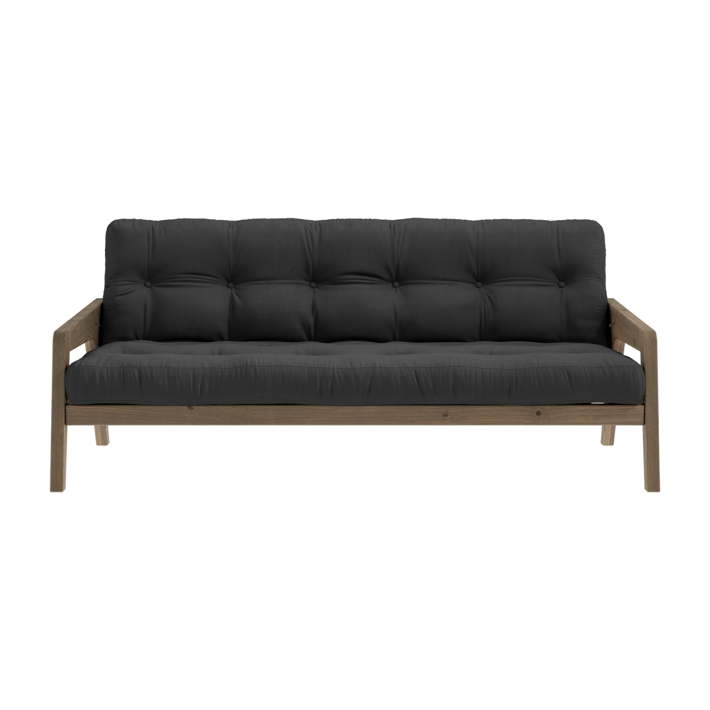 Divano-letto in legno di pino laccato marrone scuro e tessuto grigio scuro 204 x 130 cm Grab - Karup Design