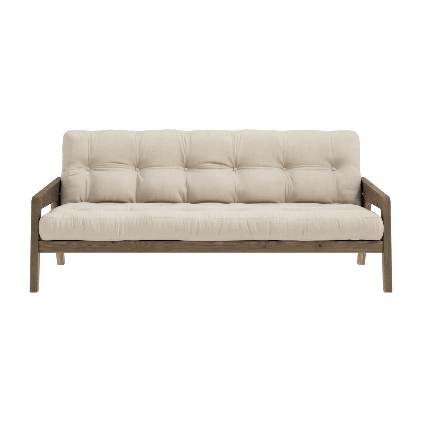 Divano-letto in legno di pino laccato marrone scuro e tessuto beige 204 x 130 cm Grab - Karup Design