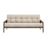 Sofa bed in dark brown lacquered pine and beige fabric 204 x 130 cm Grab - Karup Design