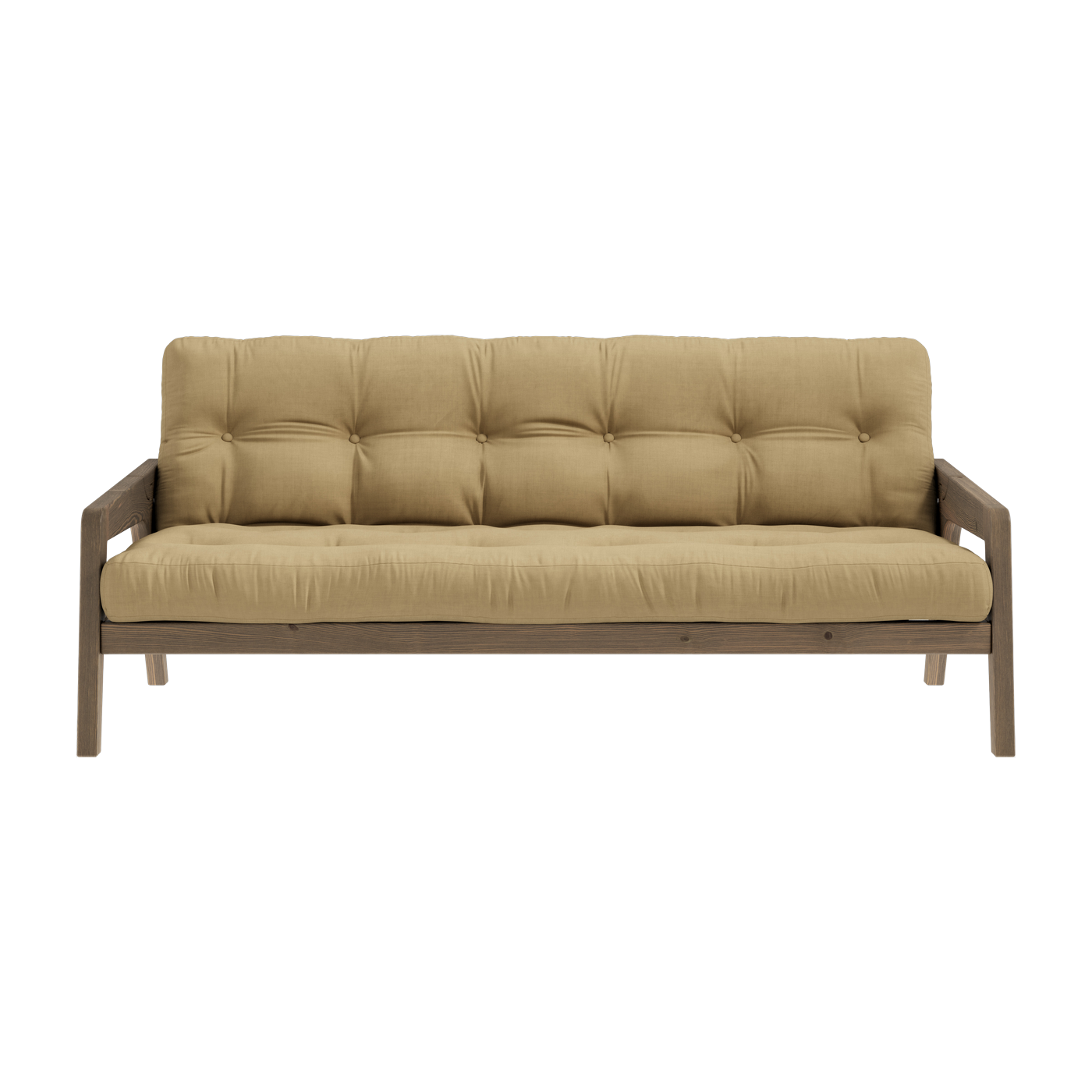 Sofá cama de pino laqueado marrón oscuro y tela beige avena 204 x 130 cm Grab - Karup Design
