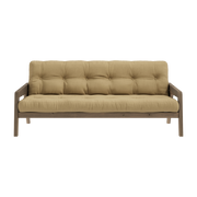Sofa-bed in dark brown lacquered pine and oatmeal beige fabric 204 x 130 cm Grab - Karup Design