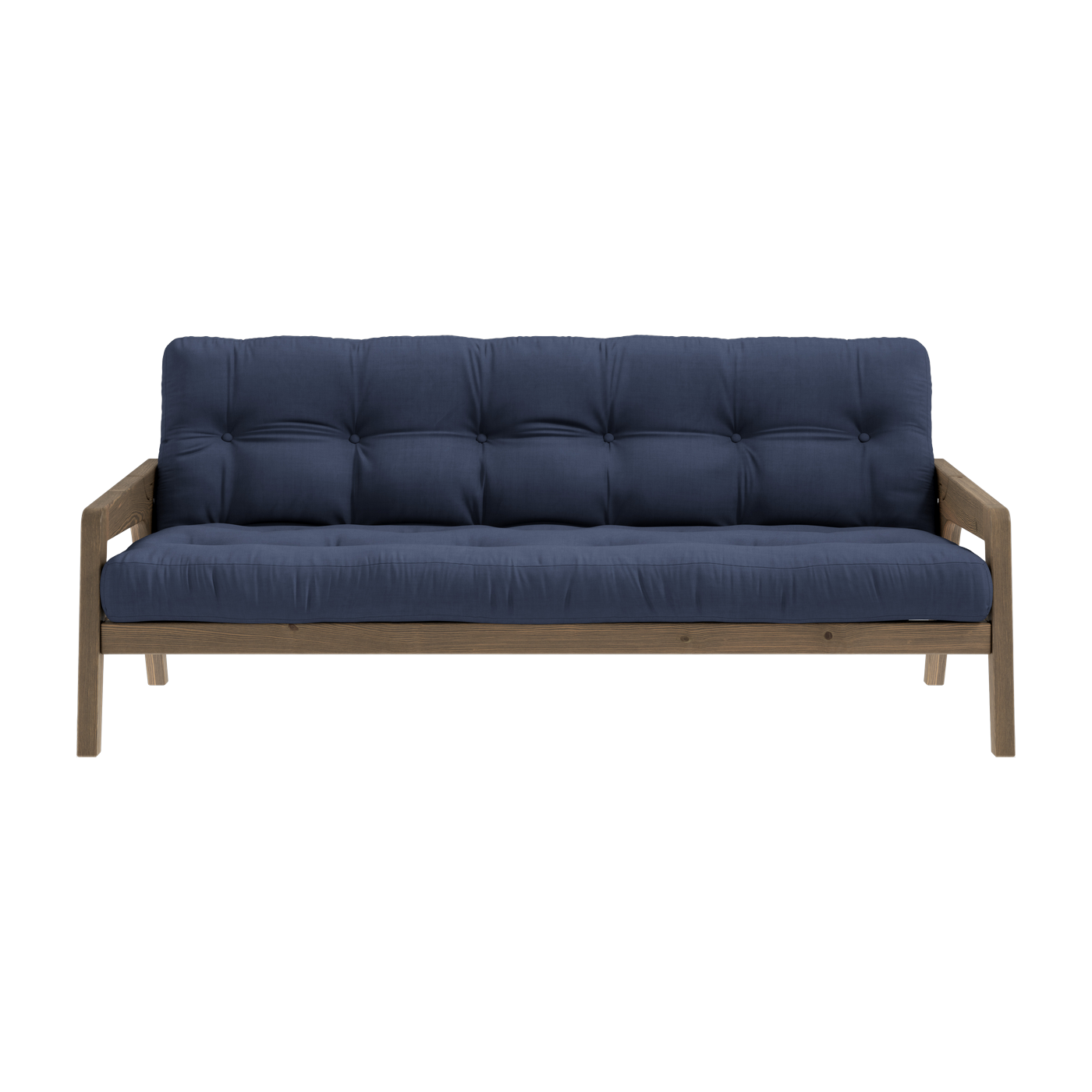 Sofá cama de madera de pino laqueada marrón oscuro y tela azul marino 204 x 130 cm Grab - Karup Design