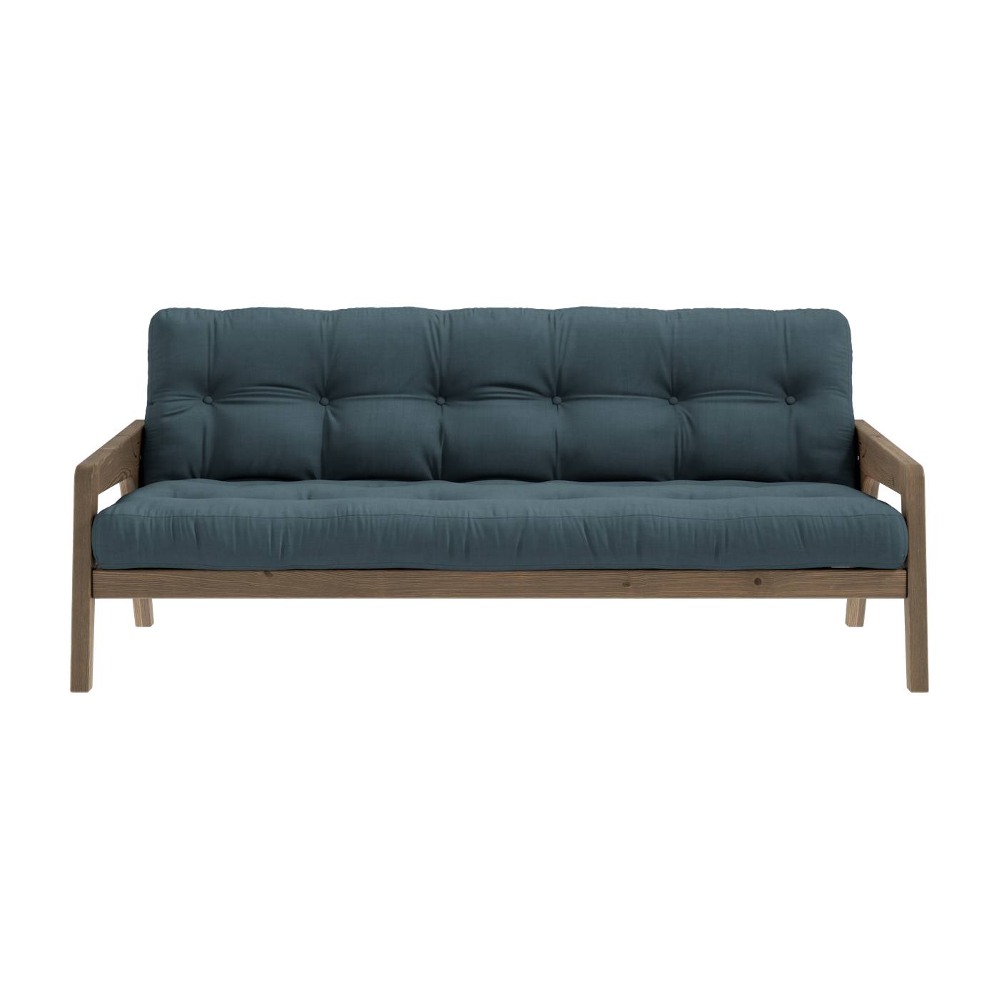 Sofá cama de madera de pino laqueada marrón oscuro y tela azul petróleo 204 x 130 cm Grab - Karup Design
