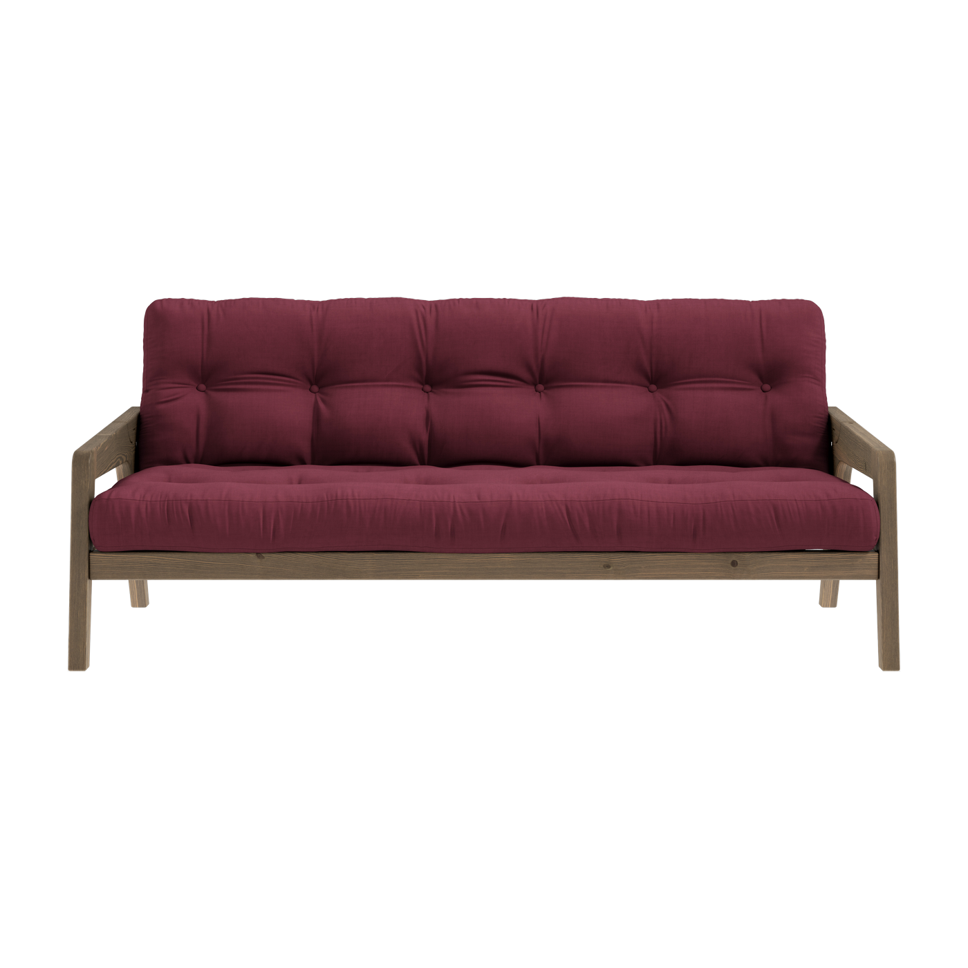 Divano-letto in legno di pino laccato marrone scuro e tessuto bordeaux 204 x 130 cm Grab - Karup Design