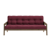 Sofa bed in dark brown lacquered pine and burgundy fabric 204 x 130 cm Grab - Karup Design