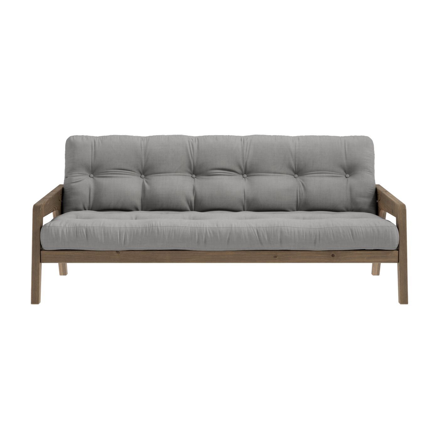 Divano-letto in legno di pino laccato marrone scuro e tessuto grigio 204 x 130 cm Grab - Karup Design
