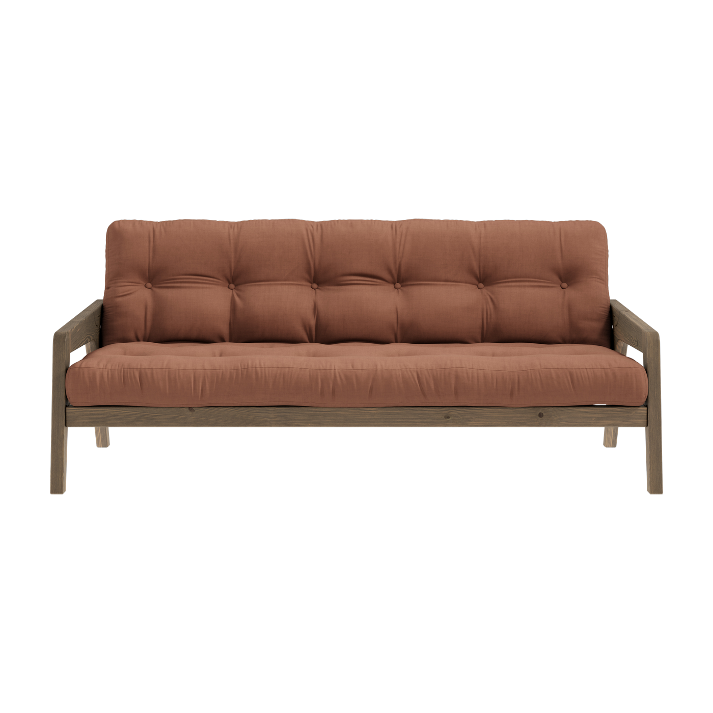 Divano-letto in legno di pino laccato marrone scuro e tessuto in terracotta 204 x 130 cm Grab - Karup Design