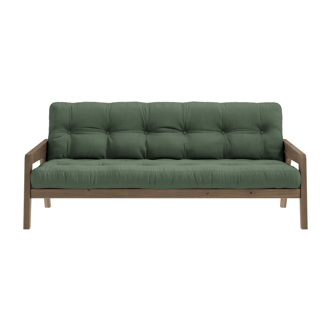 Divano-letto in legno di pino laccato marrone scuro e tessuto verde oliva 204 x 130 cm Grab - Karup Design