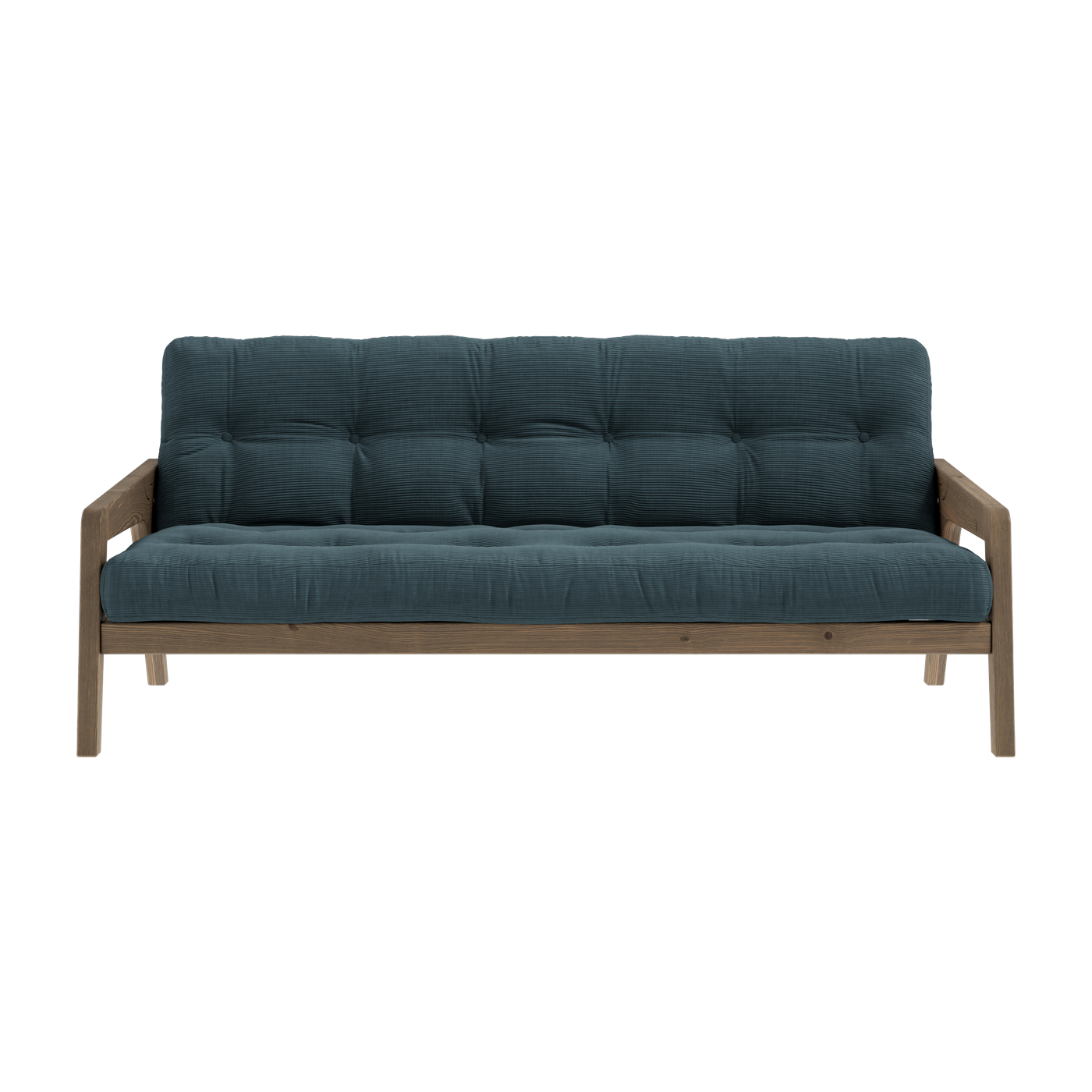 Sofá cama de madera de pino laqueada marrón oscuro y terciopelo azul claro 204 x 130 cm Grab - Karup Design
