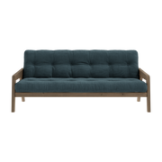 Sofa bed in dark brown lacquered pine and pale blue velvet 204 x 130 cm Grab - Karup Design