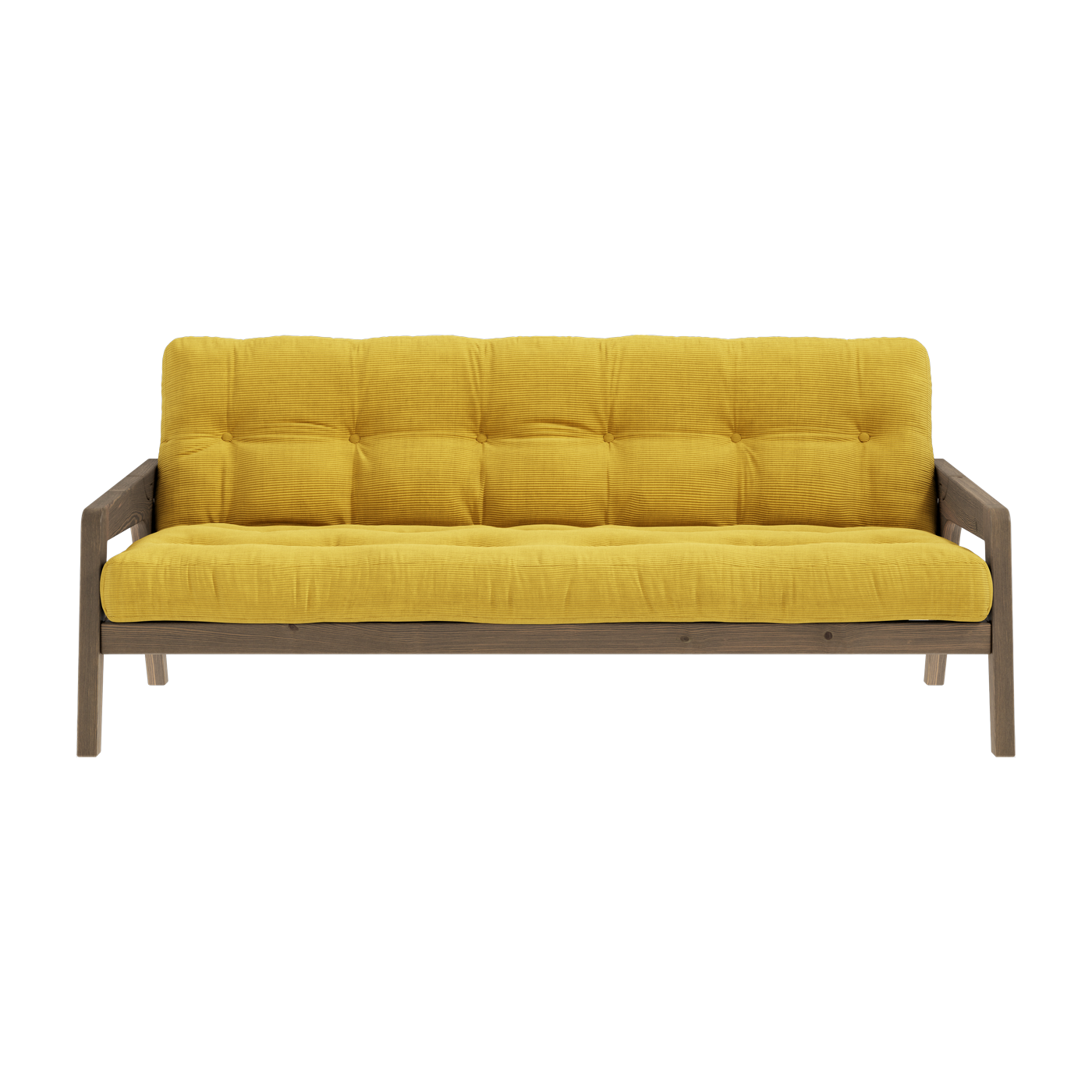 Sofá cama de madera de pino laqueada marrón oscuro y terciopelo amarillo miel 204 x 130 cm Grab - Karup Design