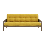 Sofá cama de madera de pino laqueada marrón oscuro y terciopelo amarillo miel 204 x 130 cm Grab - Karup Design
