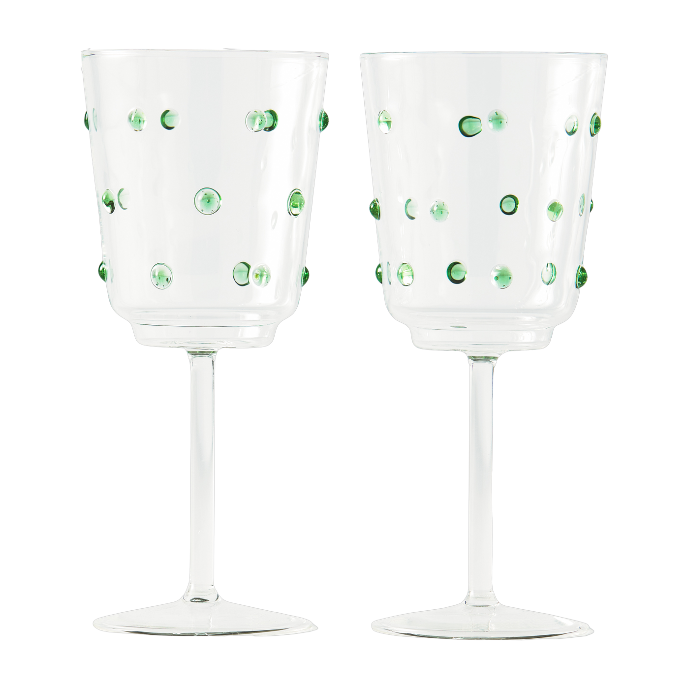 2 verres de vin en verre transparent avec des boutons verts olive 8,5 x 20 cm Nob - Pols Potten