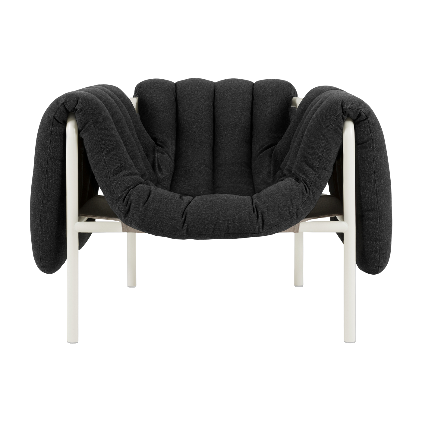 Sillón de salón de algodón antracita y acero crema Puffy - Hem