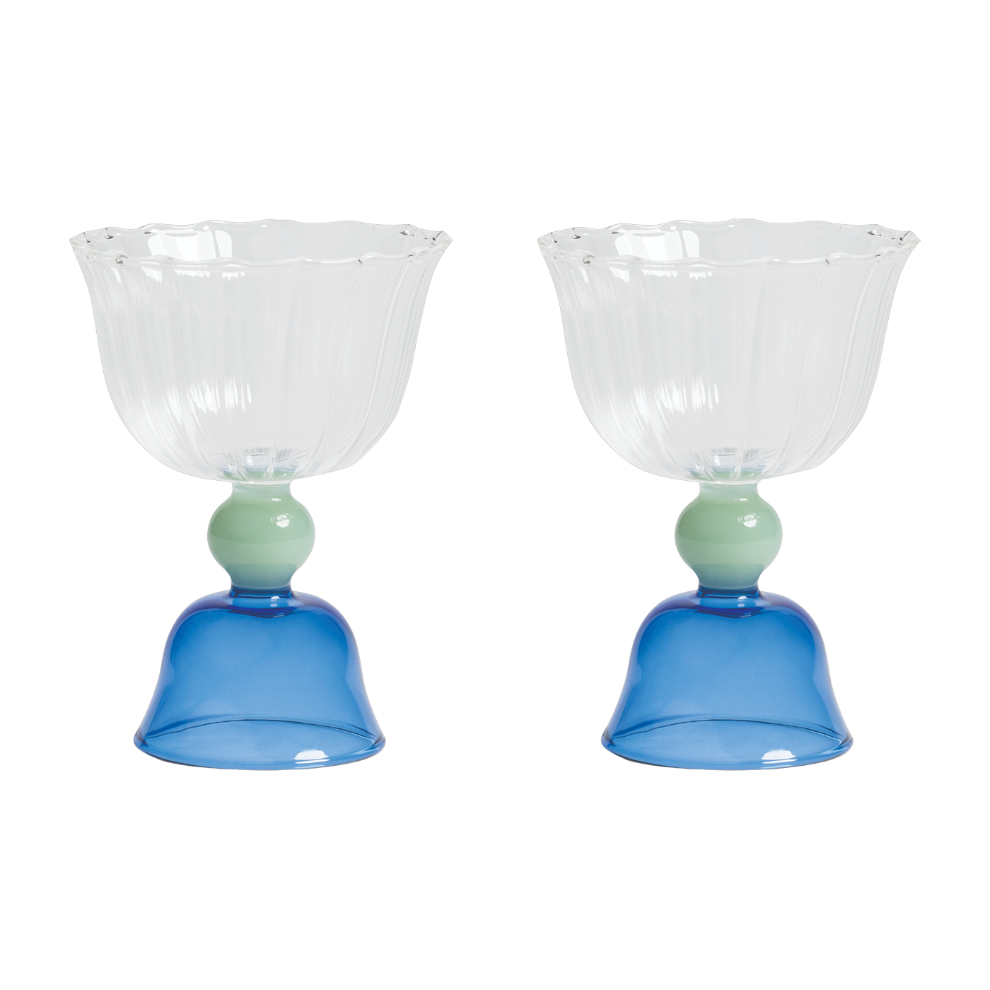2 Coupes en verre bleu Tulip - &Klevering
