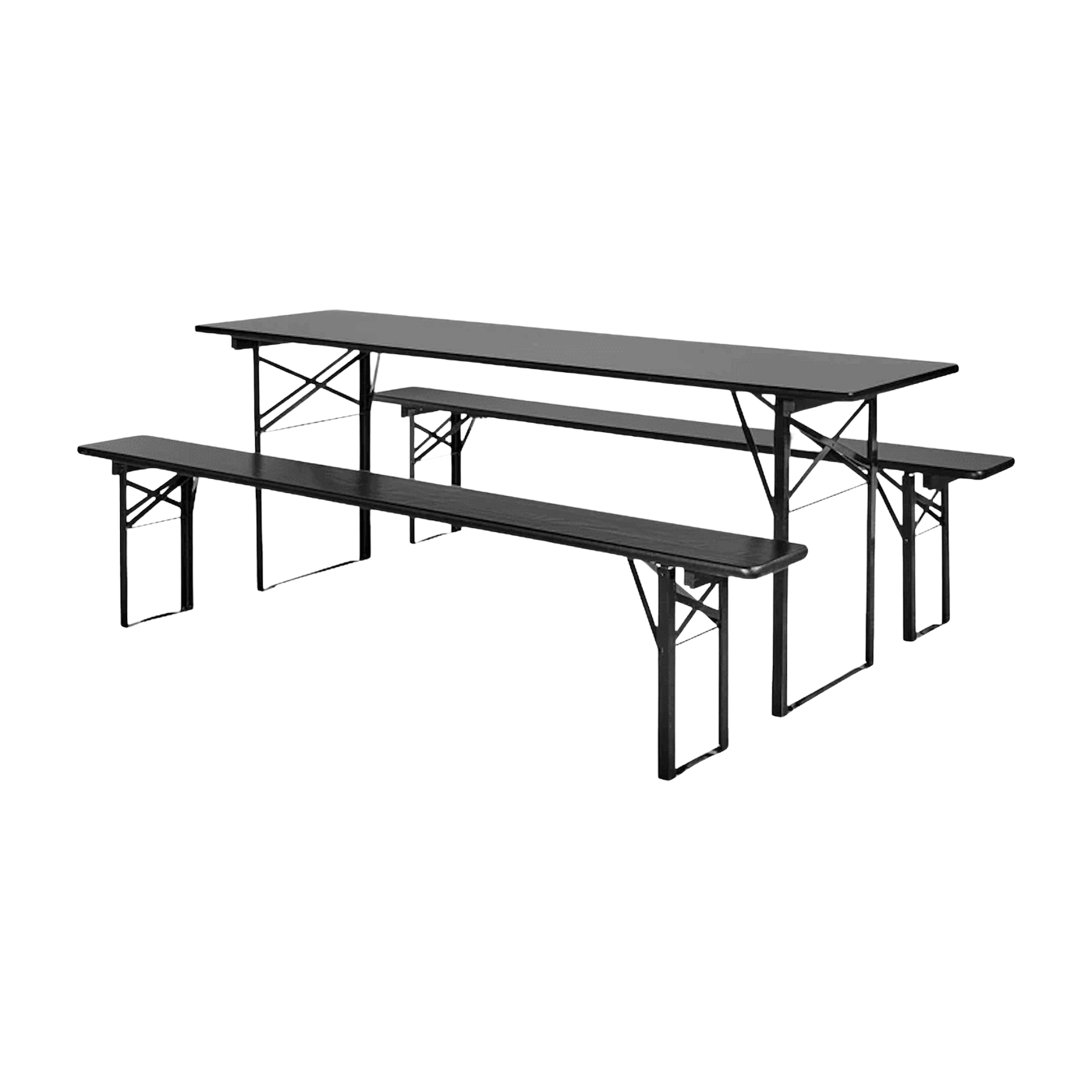 Tavolo da pranzo e panche in legno di pino nero da 220 cm - Nordal